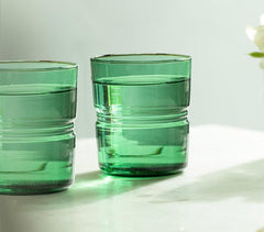Green Ribbed Glass Tumblers (Short, Set Of 2)