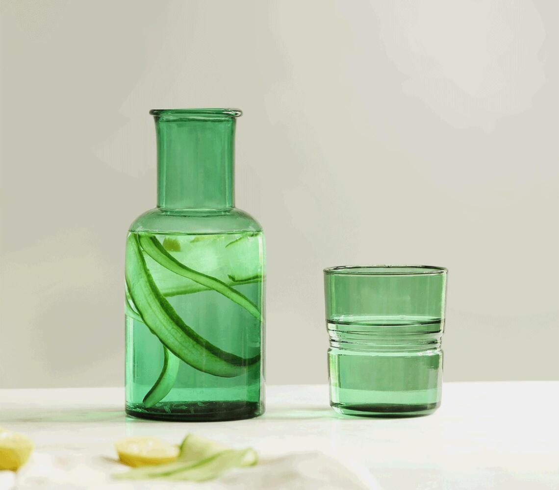 Green Minimal Glass Carafe with Tumbler