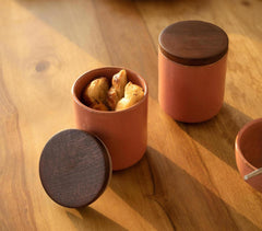 Pink Minimal Ceramic Jar with Wooden Lid