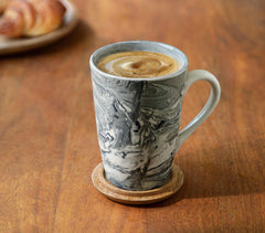Ceramic Black Coffee Mug with Lid-cum-Coaster