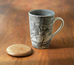 Ceramic Black Coffee Mug with Lid-cum-Coaster
