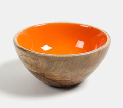Enamelled Mango Wood Orange Serving Bowl