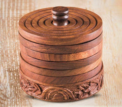 Hand Carved Wooden Round Coasters (Set of 6)