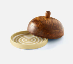 Handmade Ceramic Stripes Butter Dish with Wooden Lid