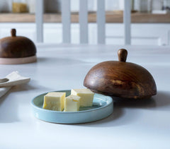Handmade Ceramic Polka Dots Butter Dish with Wooden Lid