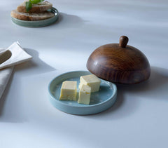 Handmade Ceramic Polka Dots Butter Dish with Wooden Lid