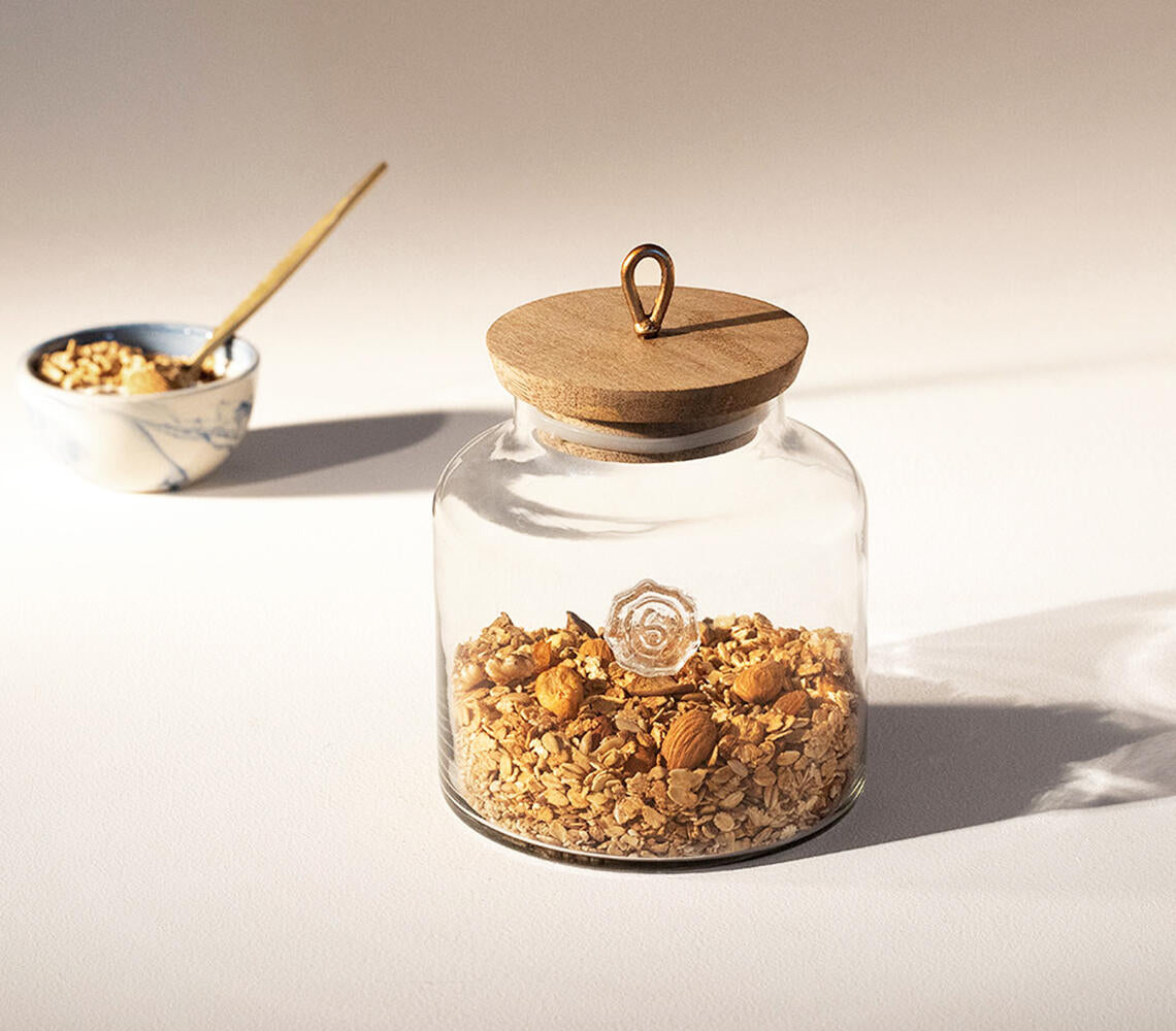 Handmade Glass Cast Jar with Wooden Lid