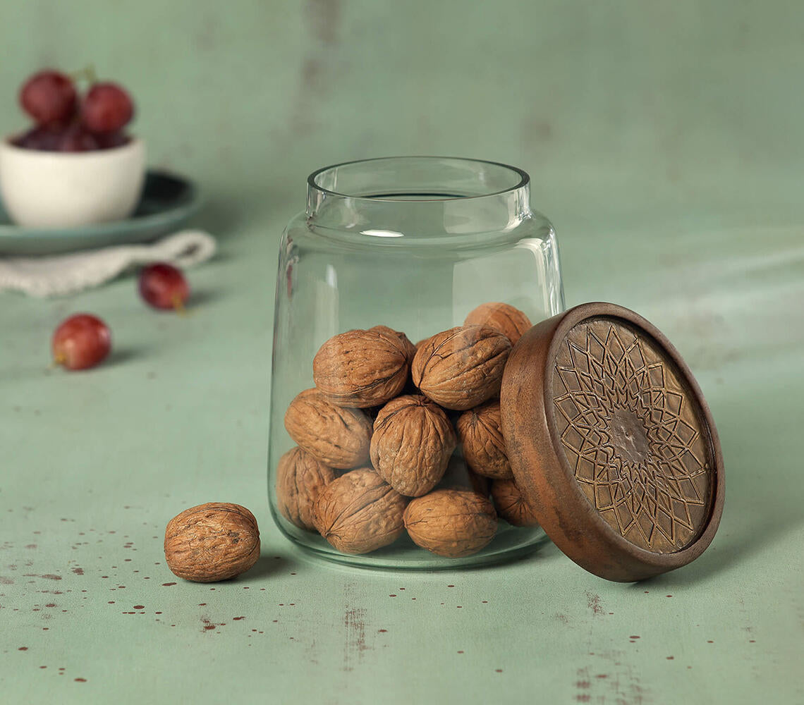 Handmade Glass Cast Jar with Metal Cladding Lid (Large)