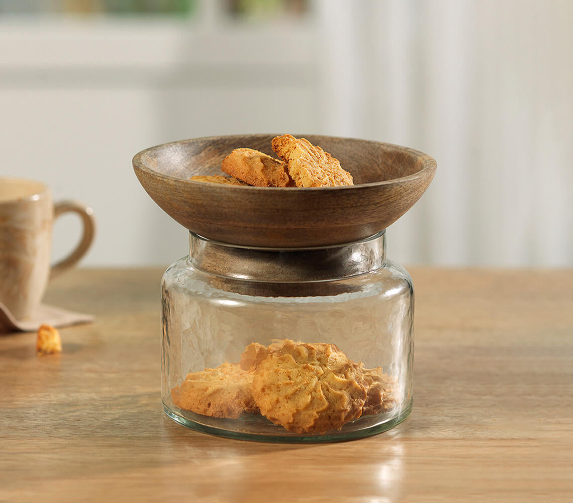 Handmade Glass Cast Jar with Wooden Bowl (Large)