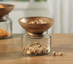 Handmade Glass Cast Jar with Mango wood Bowl (Large)