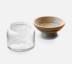 Handmade Glass Cast Jar with Mango wood Bowl (Large)