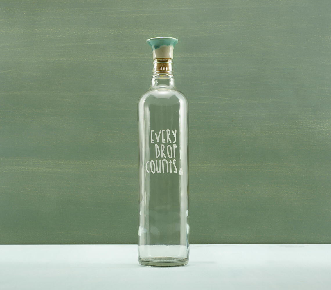 Handmade Glass Cast Water Bottle with Ceramic Stopper