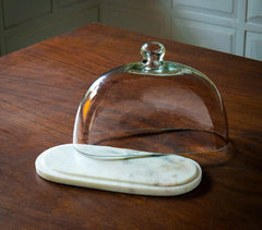 Handmade Oval Glass Cast Cloche with Marble Base