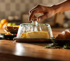 Clear Glass Butter Dish With Wooden Base