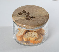 Leafy Twig Glass Jar with Wooden Lid