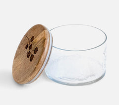 Leafy Twig Glass Jar with Wooden Lid