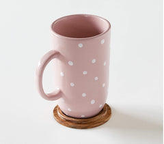 Polka-Dot Tall Ceramic Mug with Wooden Lid