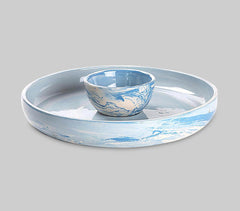 Earth Blue Ceramic Chip & Dip Set