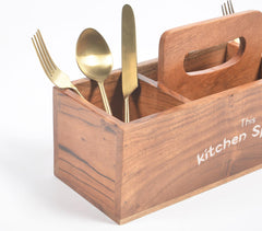 Hand Cut Wooden Brown Cutlery Holder