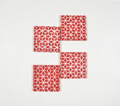 Geometric Red Stone Coasters (set of 4)