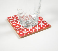 Geometric Red Stone Coasters (set of 4)