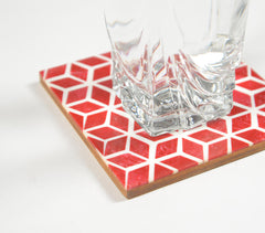 Geometric Red Stone Coasters (set of 4)