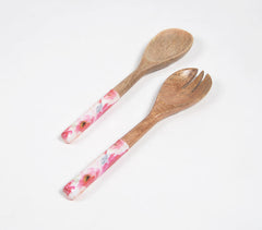 Enamelled Wooden Salad Servers