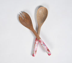 Enamelled Wooden Salad Servers