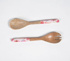 Enamelled Wooden Salad Servers