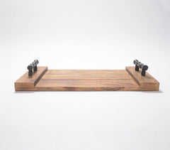 Vintage Wooden Serving Tray with Metal Handles