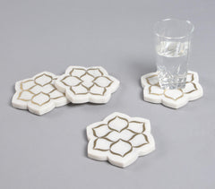 Inlaid Mughal Floral Motif Marble Coasters (set of 4)