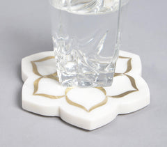 Inlaid Mughal Floral Motif Marble Coasters (set of 4)