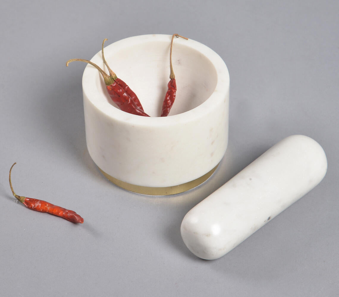 Turned White marble Mortar & Pestle Set