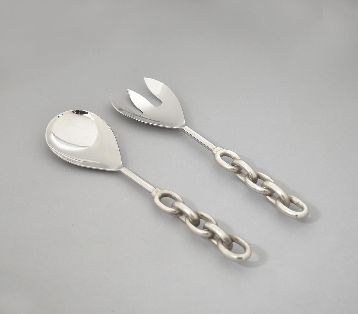 Silver-Toned Salad Servers with Chainlink Handle (Set of 2)