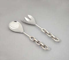 Silver-Toned Salad Servers with Chainlink Handle (Set of 2)