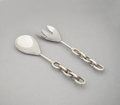 Silver-Toned Salad Servers with Chainlink Handle (Set of 2)