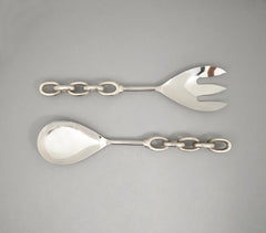 Silver-Toned Salad Servers with Chainlink Handle (Set of 2)