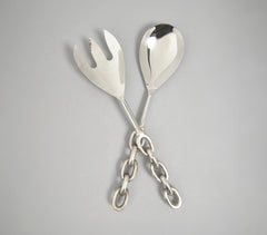 Silver-Toned Salad Servers with Chainlink Handle (Set of 2)