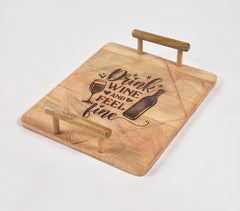 Engraved mango Wood Tray With Wooden Rod Handles