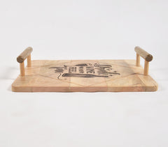 Engraved mango Wood Tray With Wooden Rod Handles