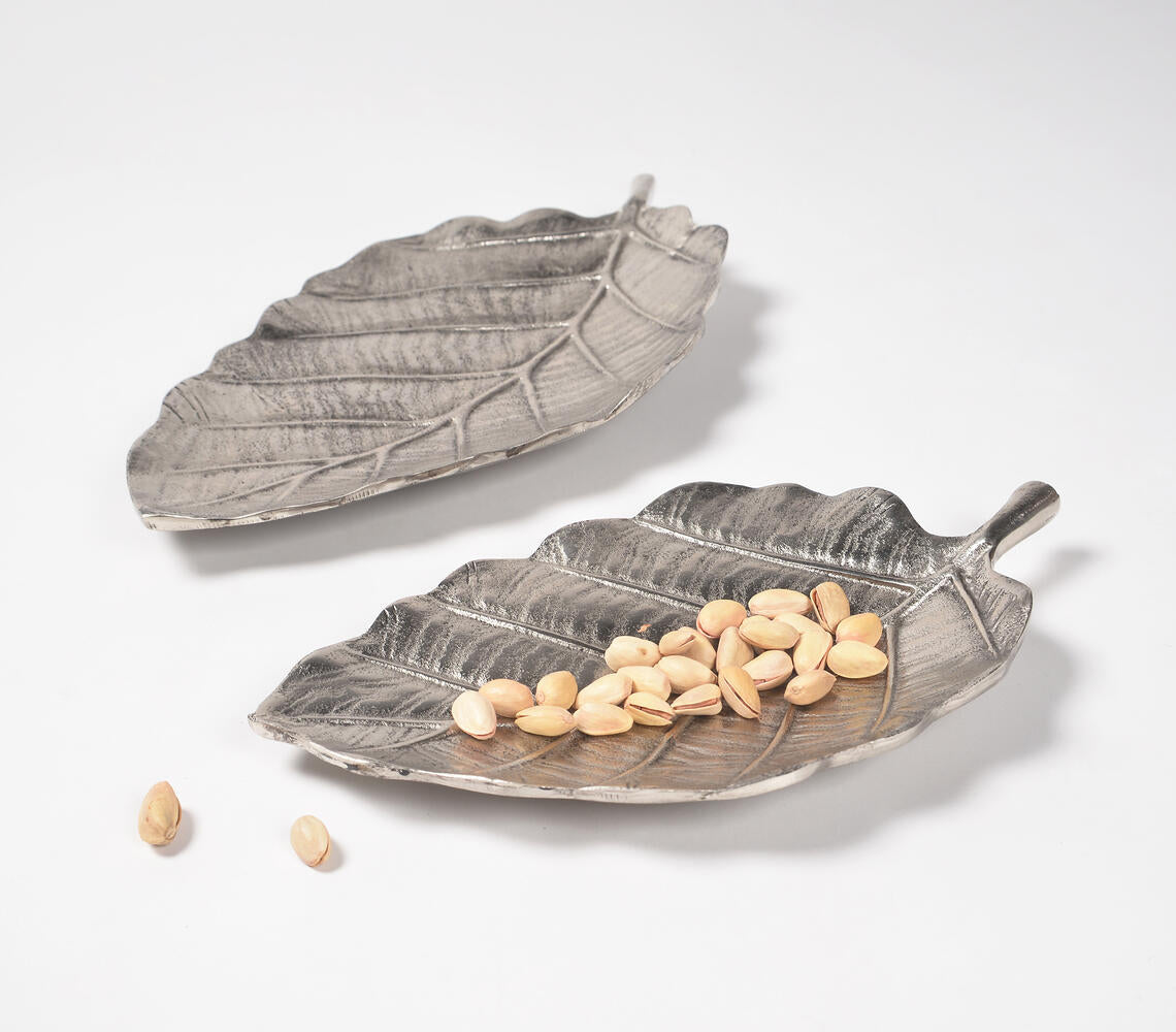 Handmade Aluminium Decorative Leaf Trays (Set of 2)