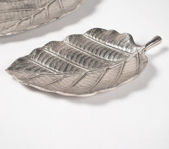 Handmade Aluminium Decorative Leaf Trays (Set of 2)