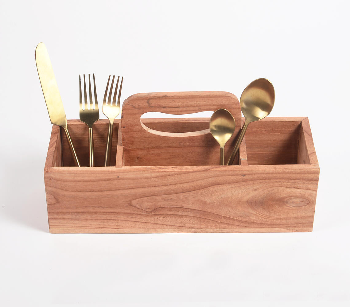 Hand Cut Teak Wood Caddy