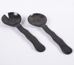 Hand Carved Wavy MDF Noir Salad Servers (set of 2)