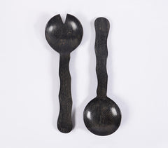 Hand Carved Wavy MDF Noir Salad Servers (set of 2)