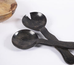 Hand Carved Wavy MDF Noir Salad Servers (set of 2)