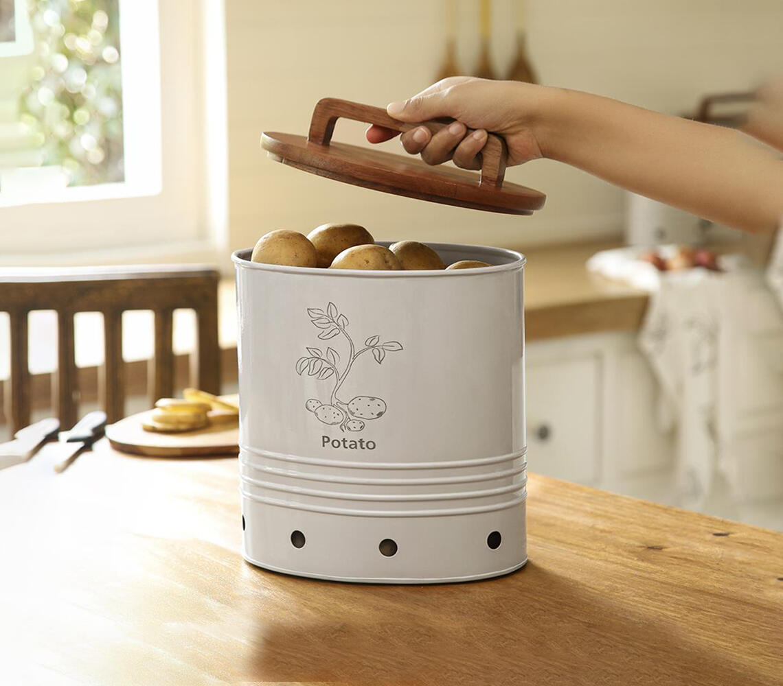 Canny Potato Storage Barrel with Wooden Lid