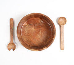 Earthy Turned Mango Wood Bowl & Spoons