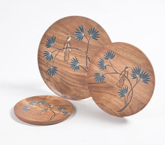 Hand Painted Acacia Wood Bird Trays (Set of 3)