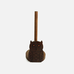 Hand Carved Wooden Tissue Roll Holder with Omniscient Owl Motif